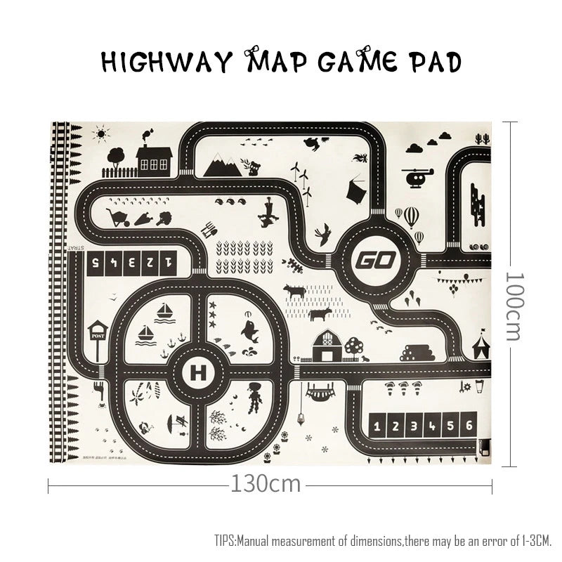 Kids Road Playmat - Educational City Traffic Car Map Rug