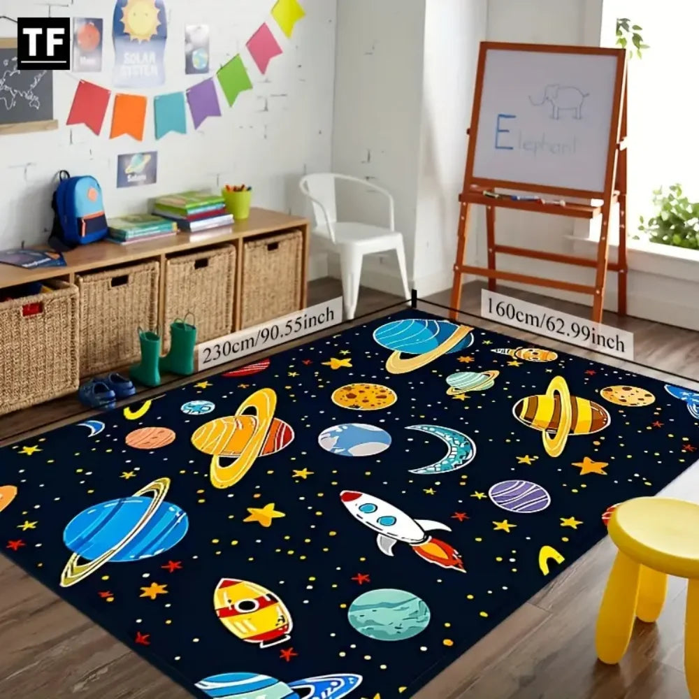 Cartoon Universe Kids Rug - Planet Space Theme Soft Play Mat