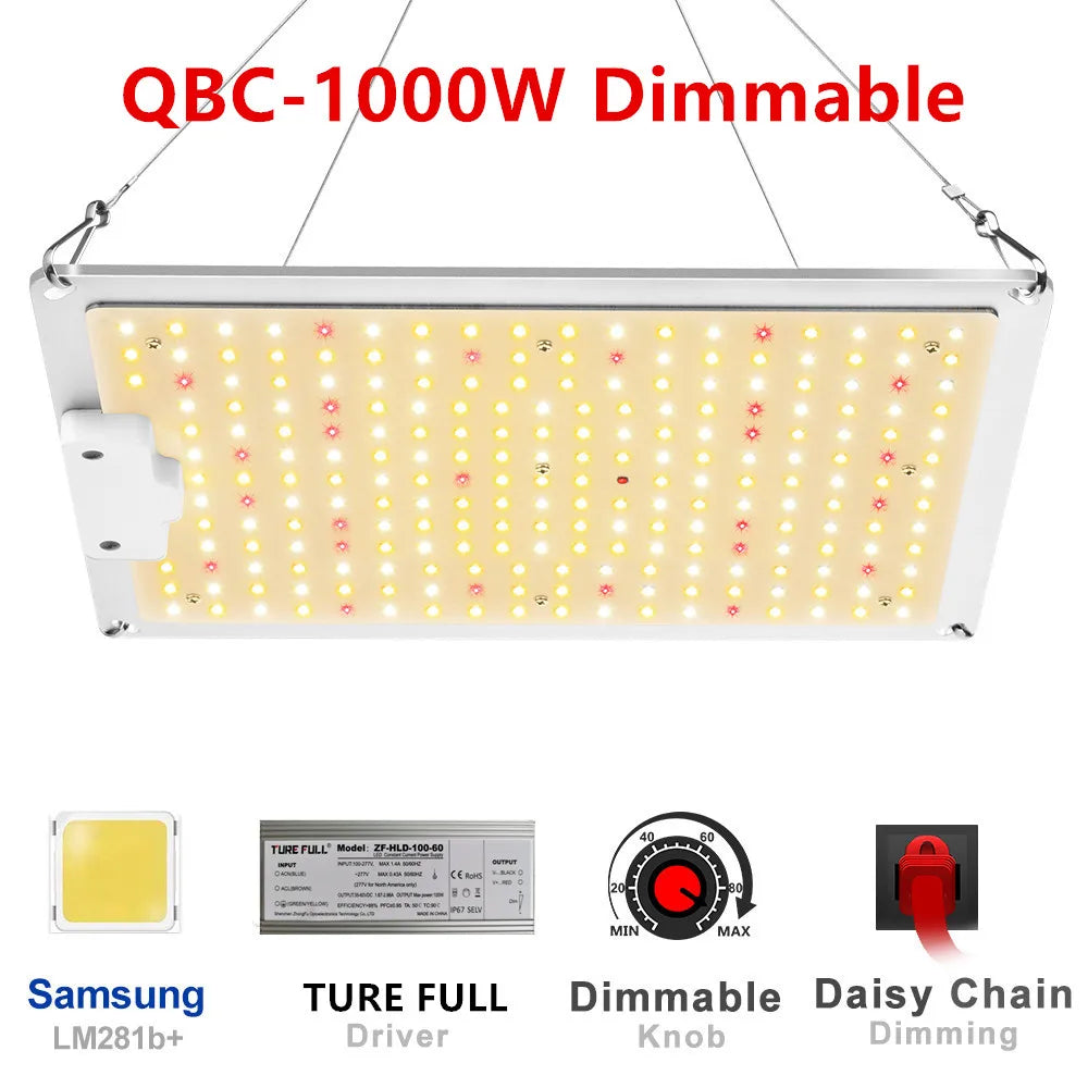 QBC 1000W LED Grow Light - Samsung LM281B Dimmable Full Spec
