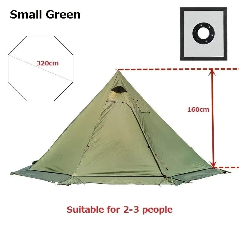 Ultralight 4-Season Pyramid Teepee Tent - Snow Skirt & Chimney Hole