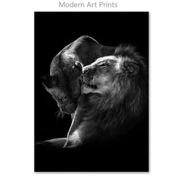 Black & White Lion Canvas Painting | Modern Animal Wall Art Mural Print