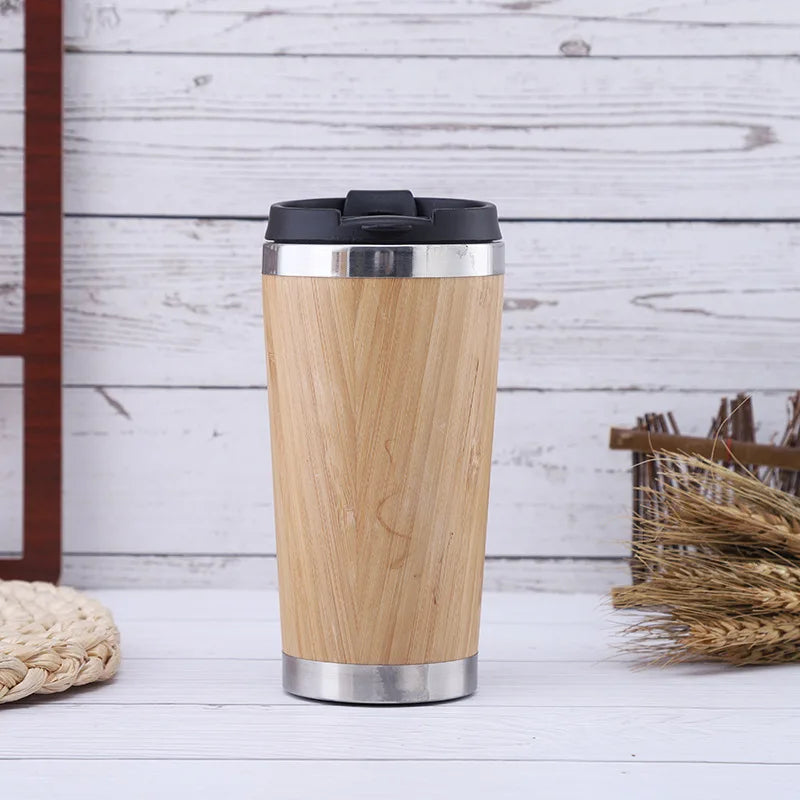 Bamboo Tea Thermos | 500ml Steel Double Wall Vacuum Flask Infuser ID