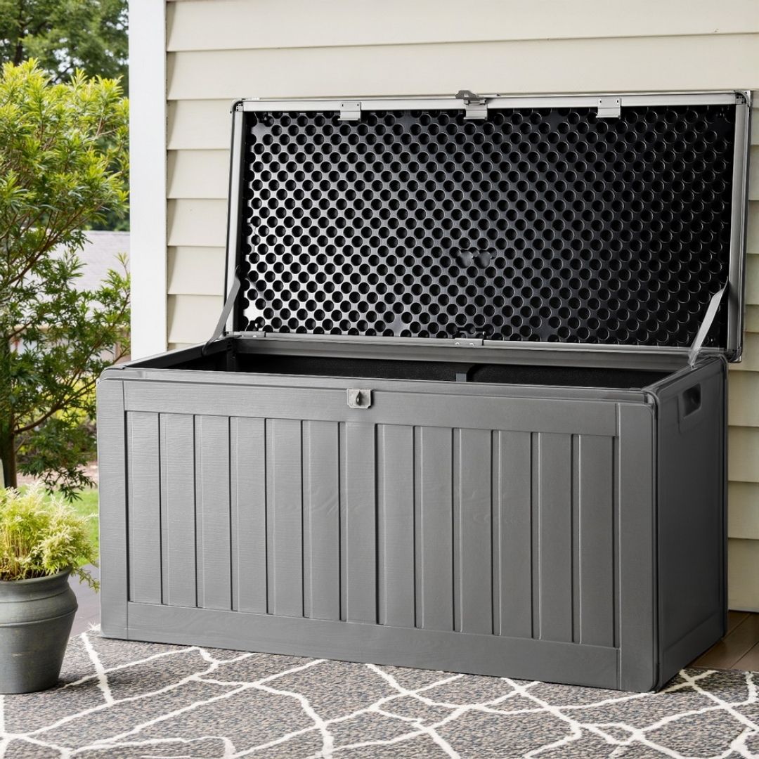 Outdoor Storage Box 190L | Lockable Garden Bench Tool Shed Black