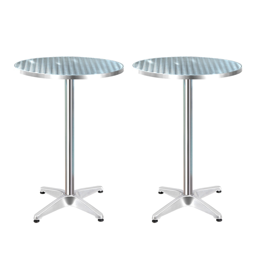Set of 2 Outdoor Bar Table | Aluminium Round 70-110CM Adjustable