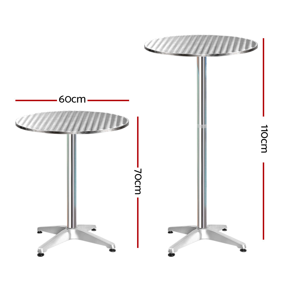 Set of 2 Outdoor Bar Table | Aluminium Round 70-110CM Adjustable