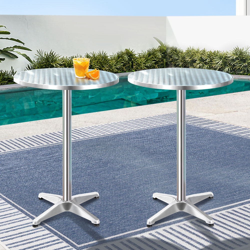 Set of 2 Outdoor Bar Table | Aluminium Round 70-110CM Adjustable