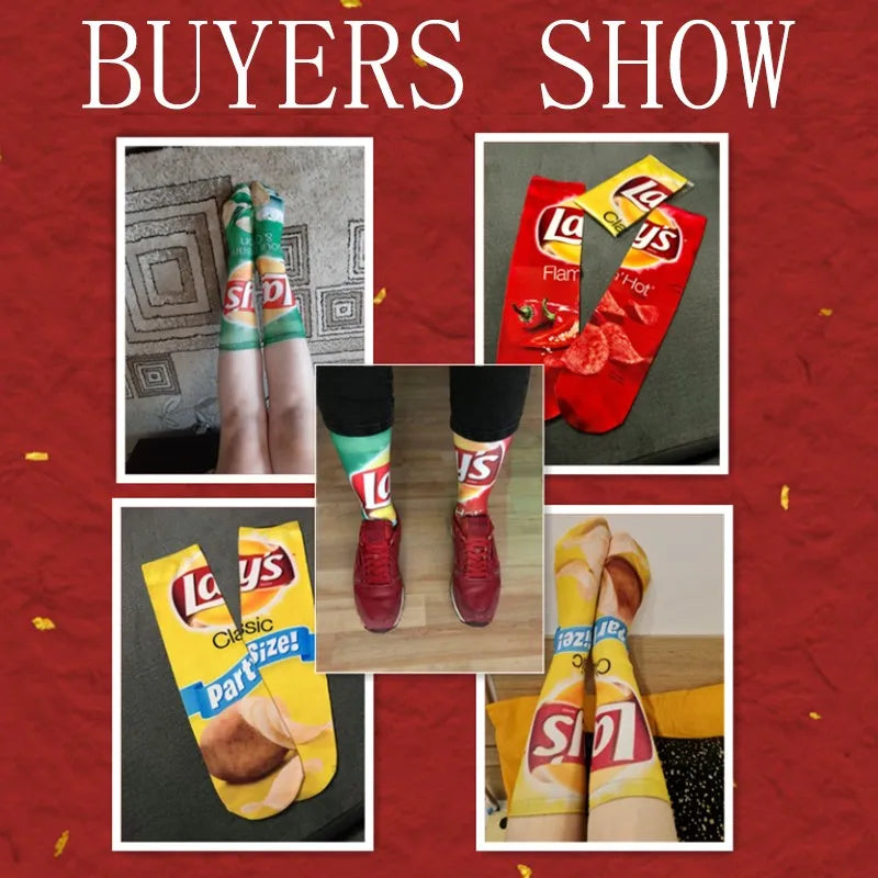 Funny Potato Chip Socks - 3D Printed Novelty Snack Art Socks