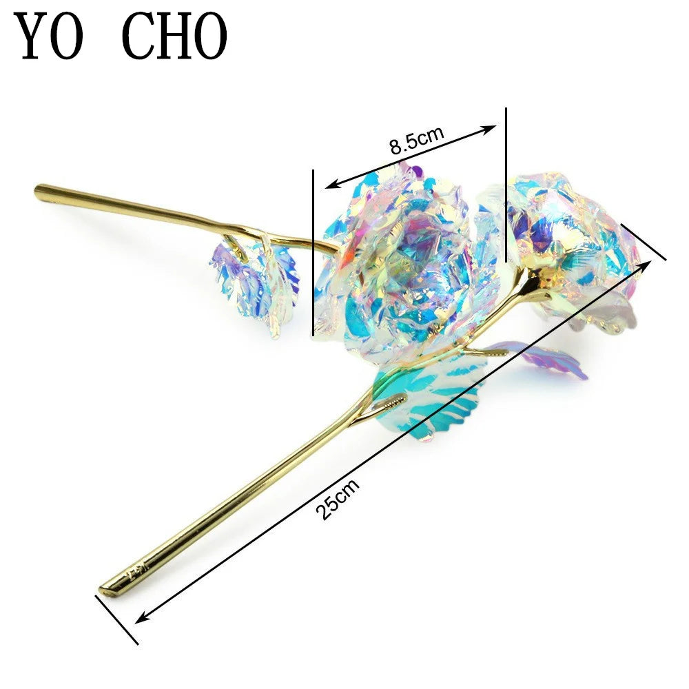 24K Gold Foil Eternal Galaxy Rose - Colorful Flower with "Love" Base