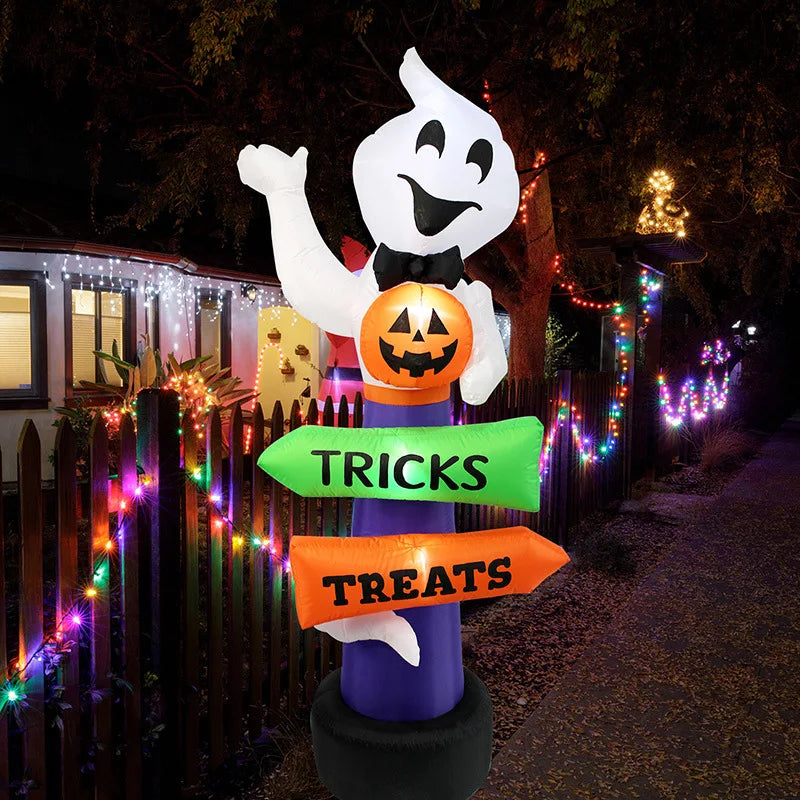 2.4m Halloween Inflatable Ghost | Pumpkin Street Sign LED Yard Decor