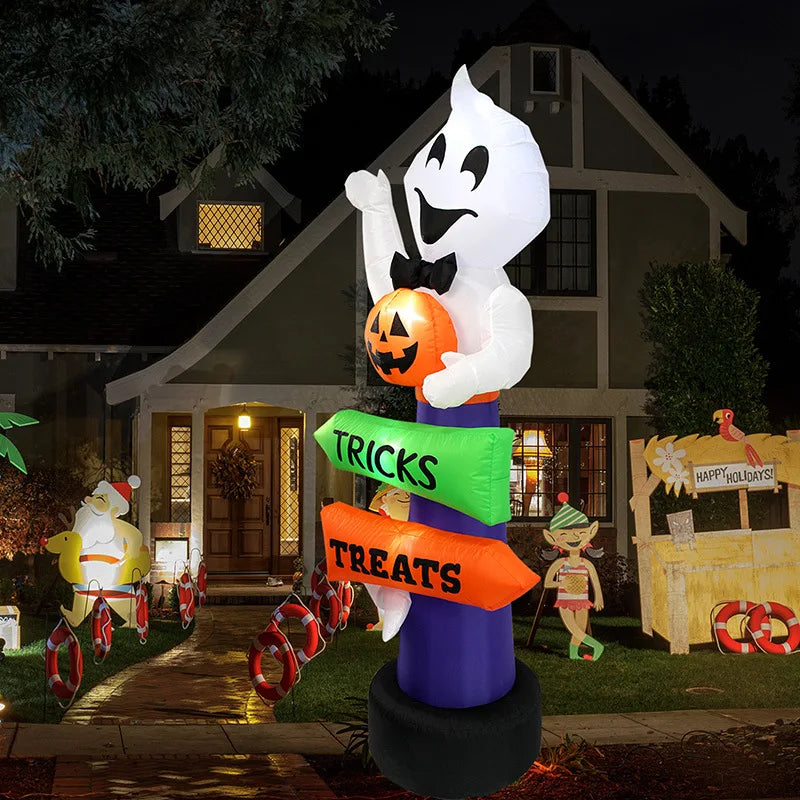 2.4m Halloween Inflatable Ghost | Pumpkin Street Sign LED Yard Decor