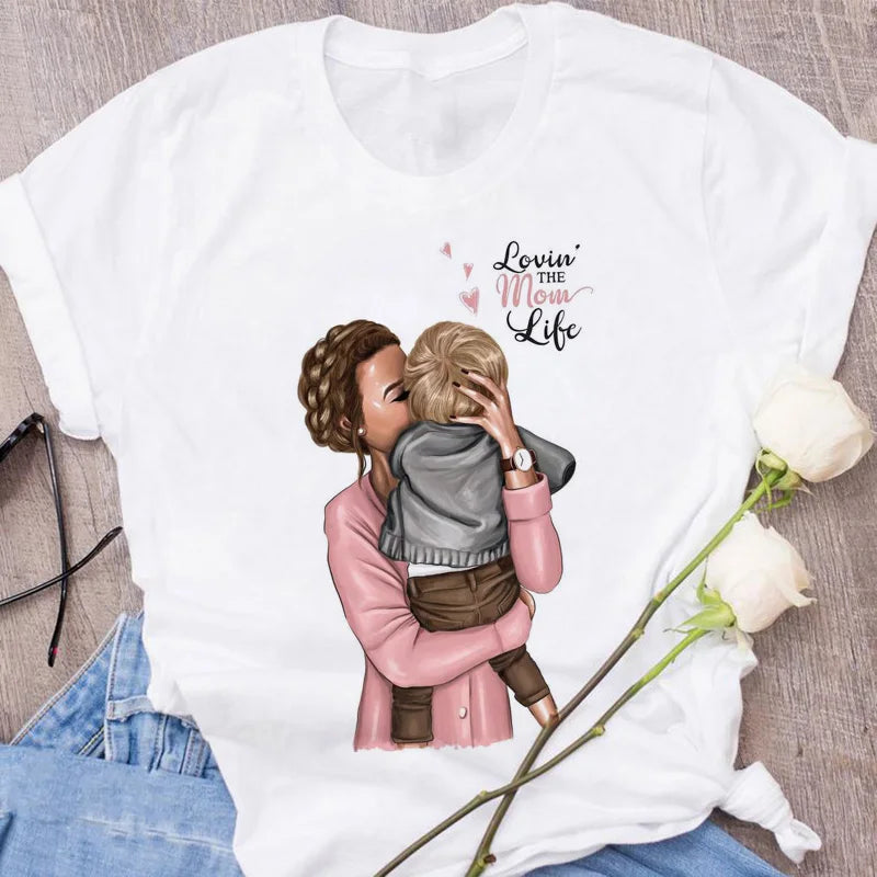 Super Mom Graphic T-Shirt | Pink Harajuku Mother's Love Summer Tee