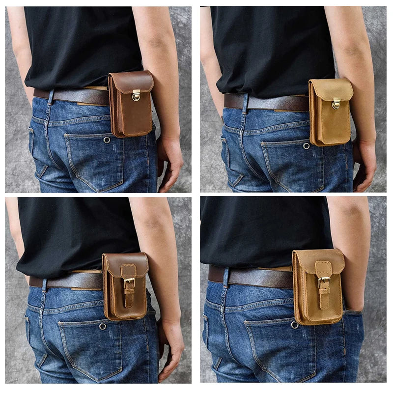Men's Genuine Leather Belt Pouch | Vintage Waist Bag & Phone Holster