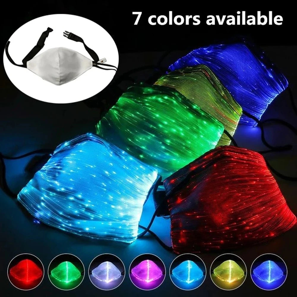 7 Colour LED Mask - Luminous Fibre Optic Light Up USB Charge