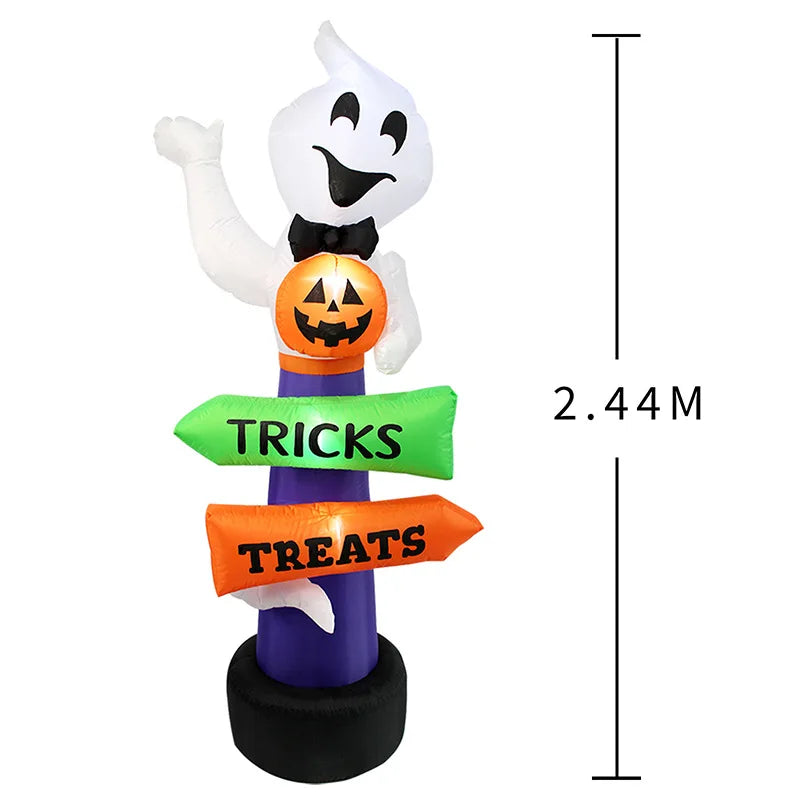 2.4m Halloween Inflatable Ghost | Pumpkin Street Sign LED Yard Decor