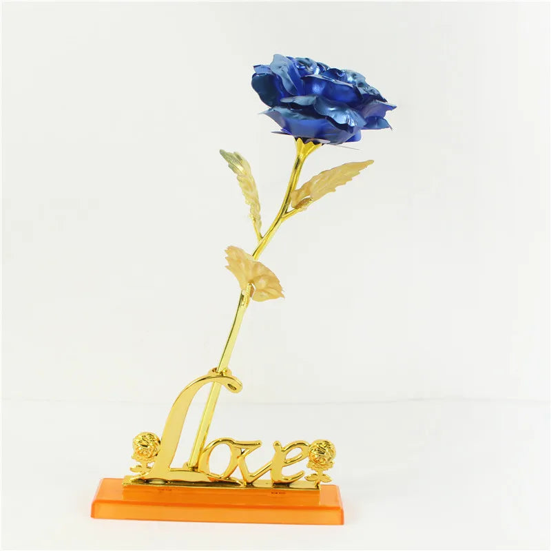 24K Gold Foil Eternal Galaxy Rose - Colorful Flower with "Love" Base