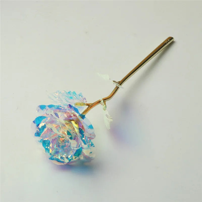 24K Gold Foil Eternal Galaxy Rose - Colorful Flower with "Love" Base