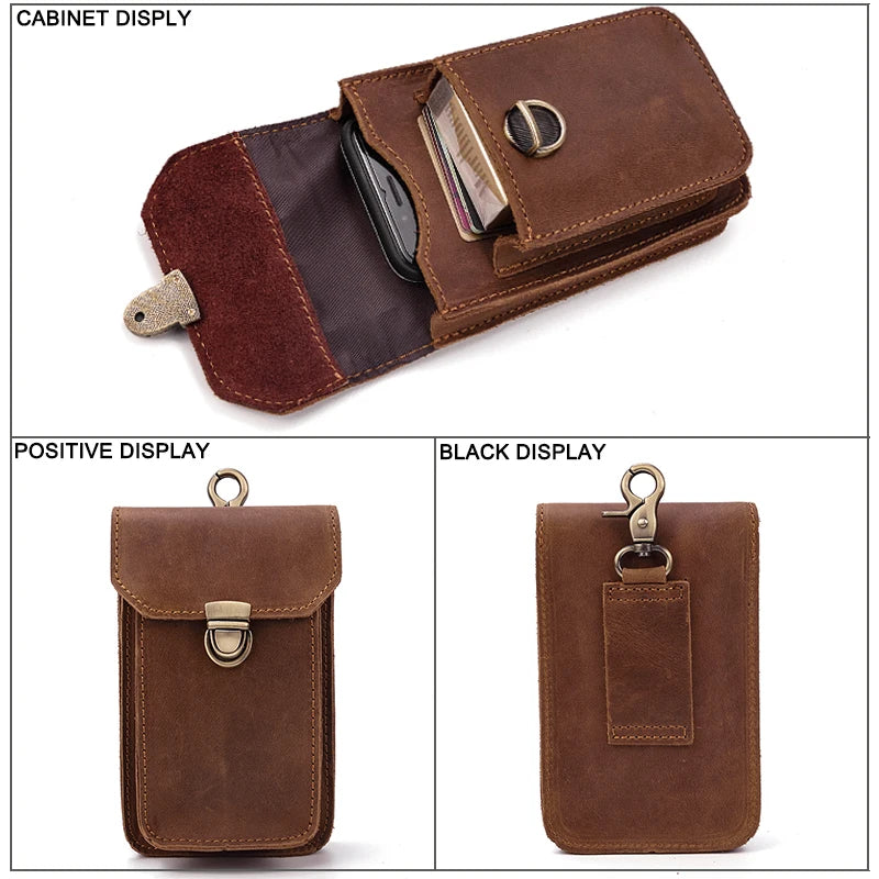 Men's Genuine Leather Belt Pouch | Vintage Waist Bag & Phone Holster