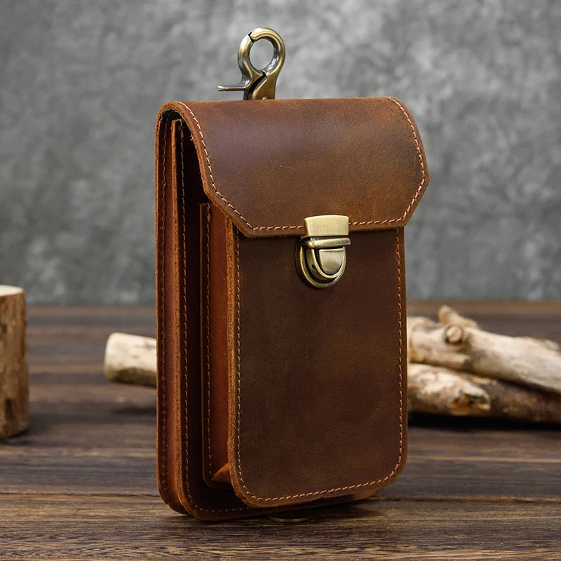 Men's Genuine Leather Belt Pouch | Vintage Waist Bag & Phone Holster