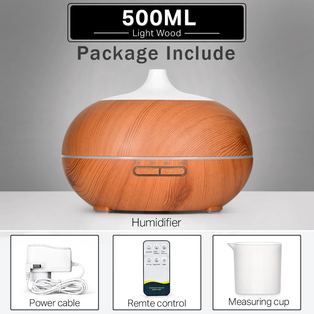 500ml Wood Grain Essential Oil Diffuser | Ultrasonic Aroma Humidifier