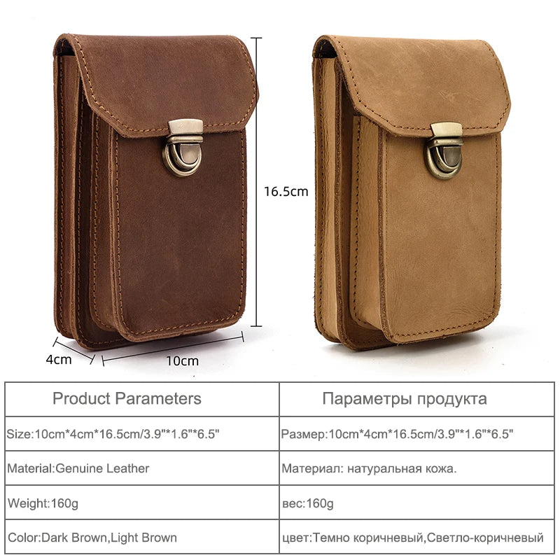 Men's Genuine Leather Belt Pouch | Vintage Waist Bag & Phone Holster