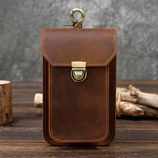 Men's Genuine Leather Belt Pouch | Vintage Waist Bag & Phone Holster