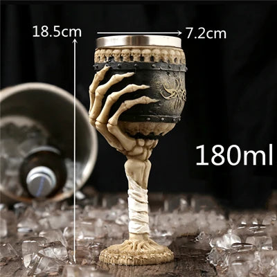 600ml Viking Skull Mug | Stainless Steel Gothic Horned Tankard Cup ID