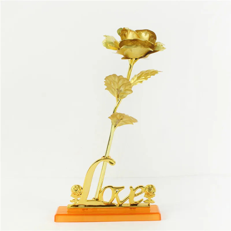 24K Gold Foil Eternal Galaxy Rose - Colorful Flower with "Love" Base