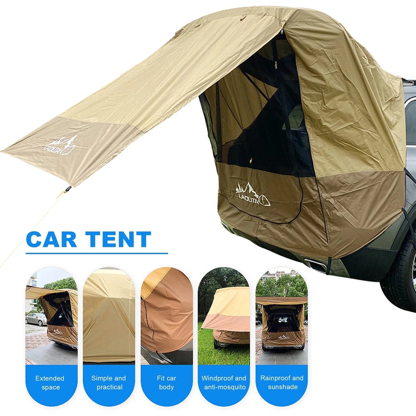 Car Trunk Sunshade Tent | Rainproof Rear SUV Motorhome Camping Tent