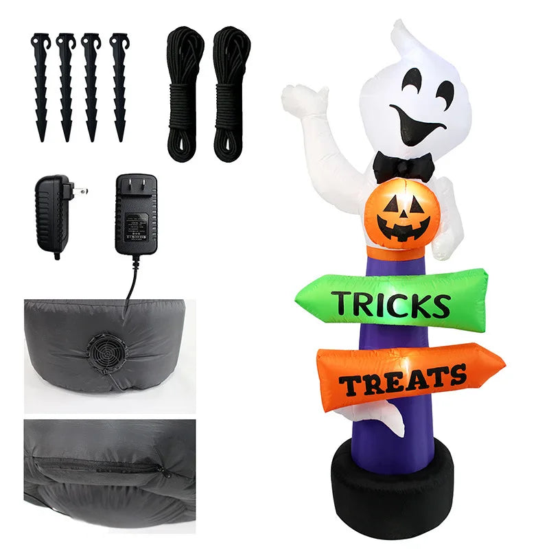 2.4m Halloween Inflatable Ghost | Pumpkin Street Sign LED Yard Decor