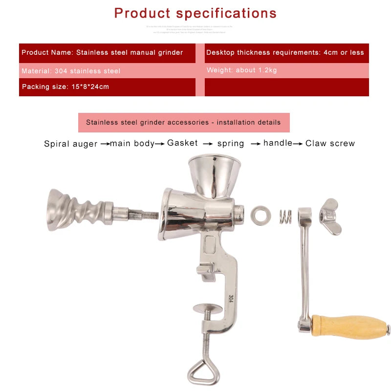 Manual Grain & Coffee Grinder - Adjustable Stainless Steel Mill