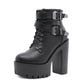 Women's Platform Boots - Black Buckle & Lace-Up High Heel Booties