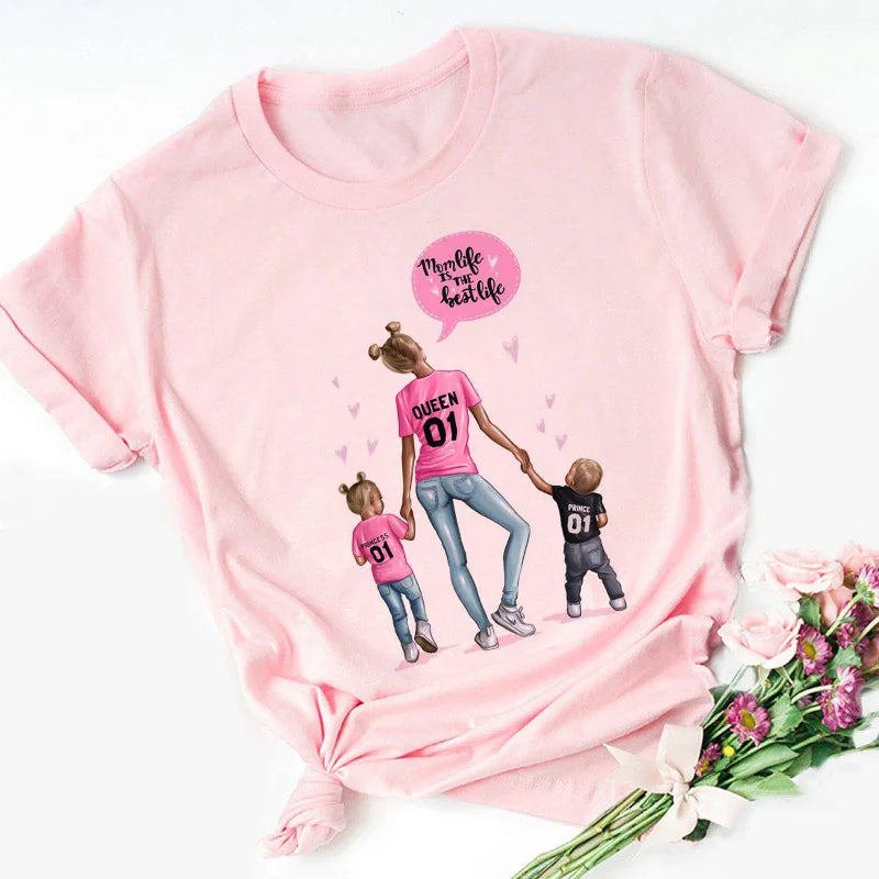 Super Mom Graphic T-Shirt | Pink Harajuku Mother's Love Summer Tee