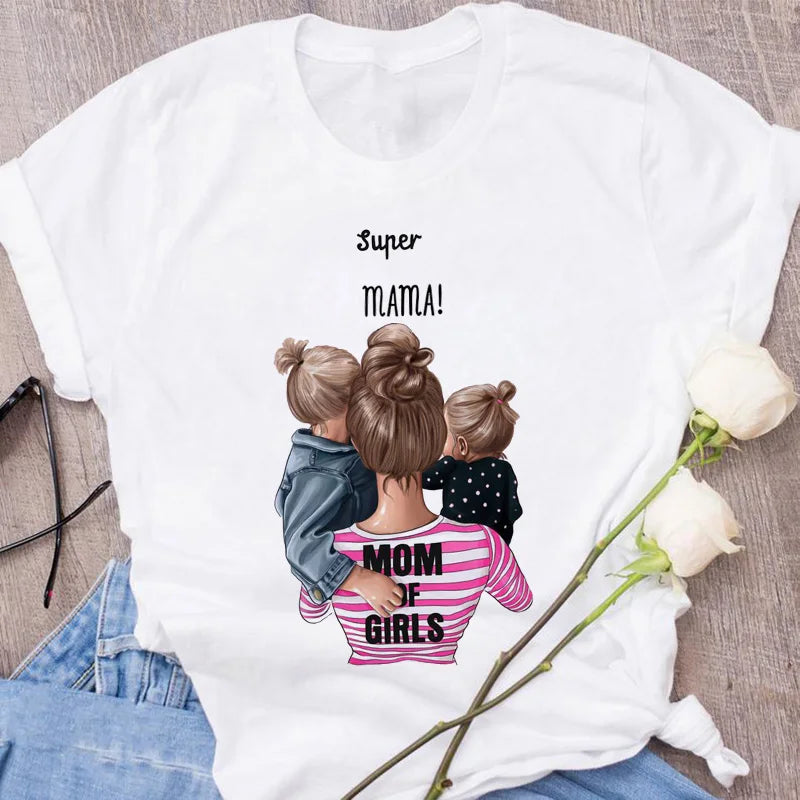 Super Mom Graphic T-Shirt | Pink Harajuku Mother's Love Summer Tee