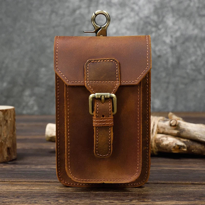Men's Genuine Leather Belt Pouch | Vintage Waist Bag & Phone Holster