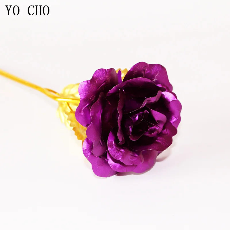 24K Gold Foil Eternal Galaxy Rose - Colorful Flower with "Love" Base