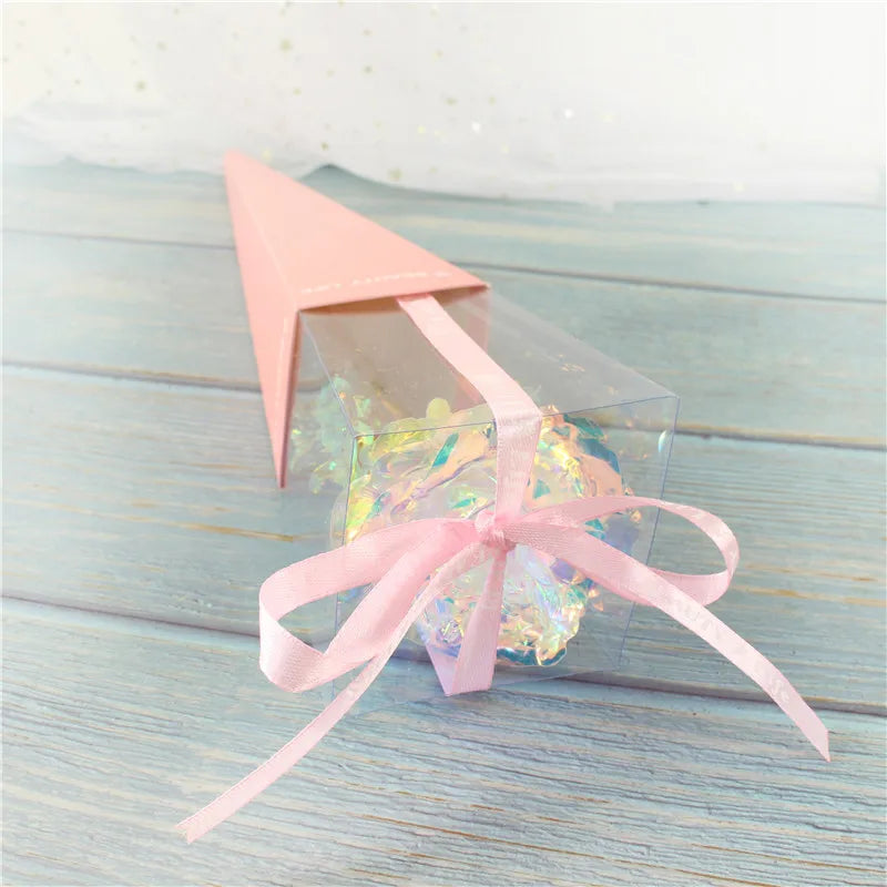 24K Gold Foil Eternal Galaxy Rose - Colorful Flower with "Love" Base