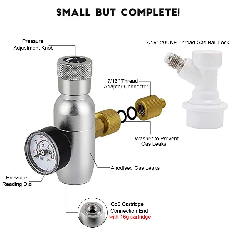 Portable Mini Keg CO2 Charger Kit | 0-60PSI Regulator & Ball Lock