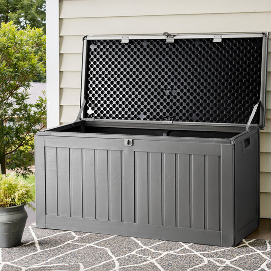 Outdoor Storage Box 190L | Lockable Garden Bench Tool Shed Black