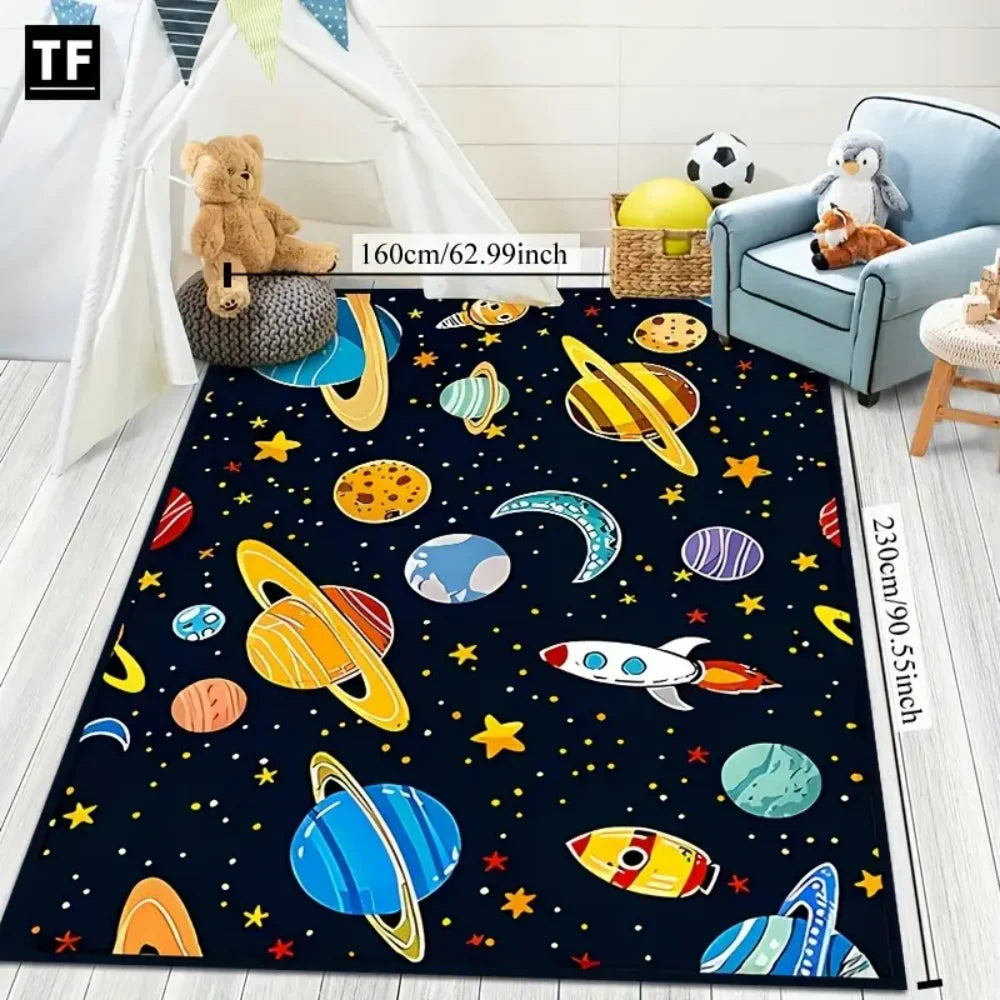 Cartoon Universe Kids Rug - Planet Space Theme Soft Play Mat