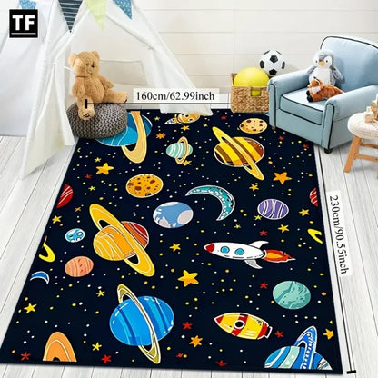 Cartoon Universe Kids Rug - Planet Space Theme Soft Play Mat