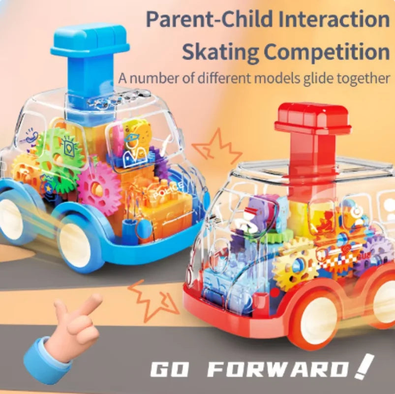 Cartoon Press Gear Car Toy | Inertia Pull-back Transparent Baby Vehicle