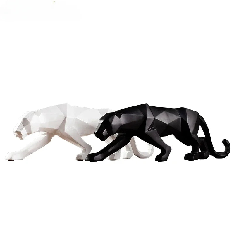 Geometric Panther Statue - Modern Gold Leopard Resin Sculpture