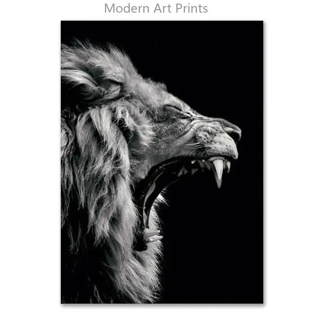 Black & White Lion Canvas Painting | Modern Animal Wall Art Mural Print