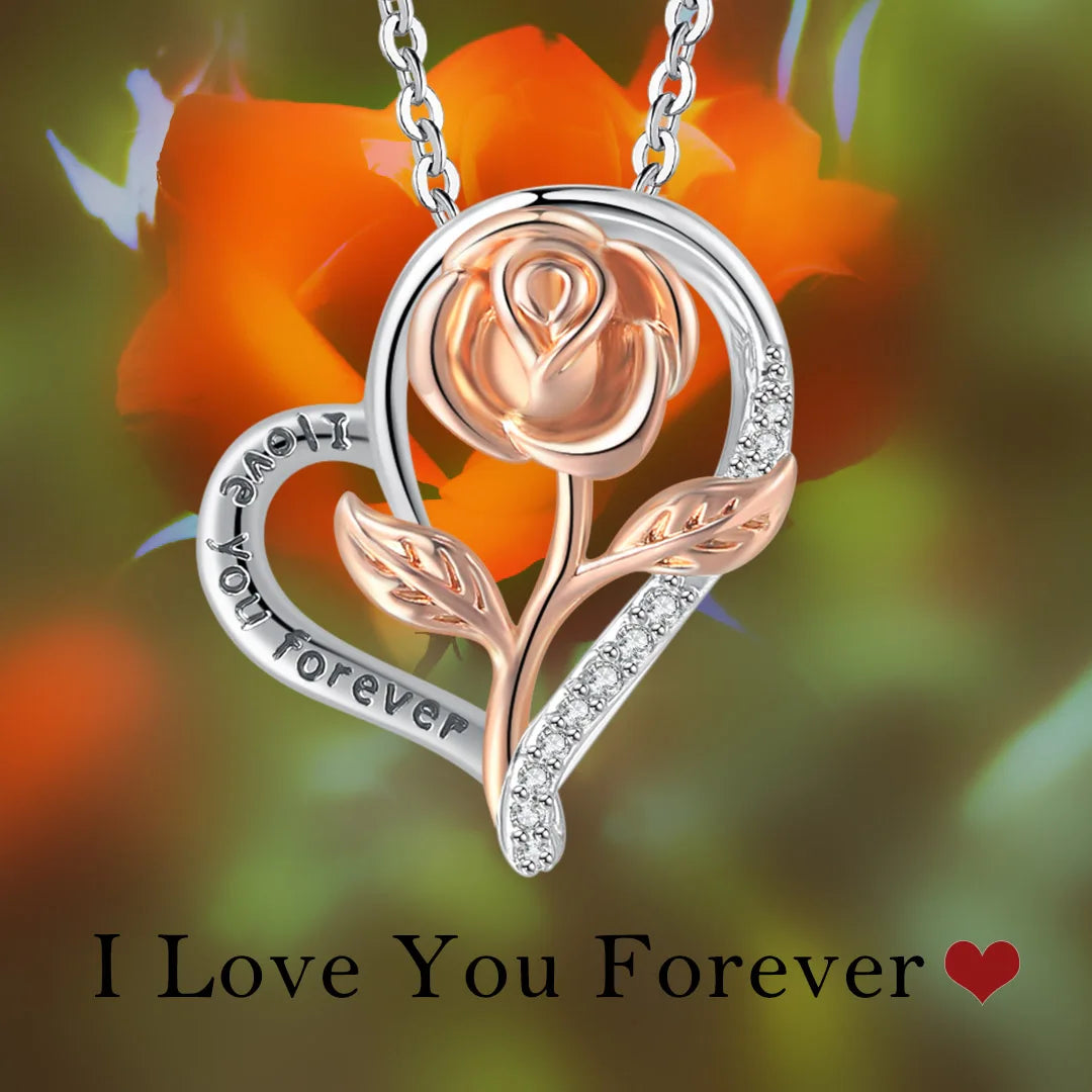 Rose Gold Heart Pendant Necklace | Elegant Cubic Zirconia Jewellery
