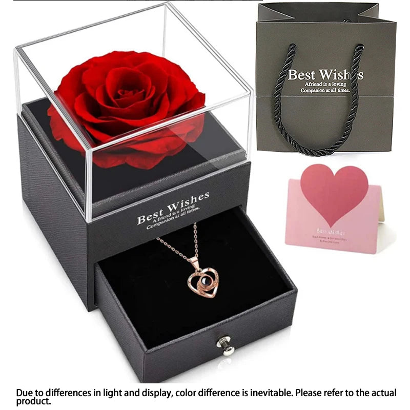 Love Heart Necklace & Eternal Rose Gift Box | Hidden Drawer Jewellery