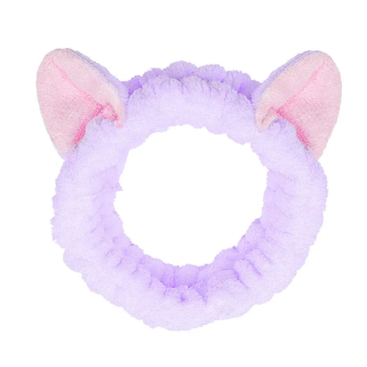 Rabbit Ear Face Wash Headband - Soft Elastic Makeup Hairband