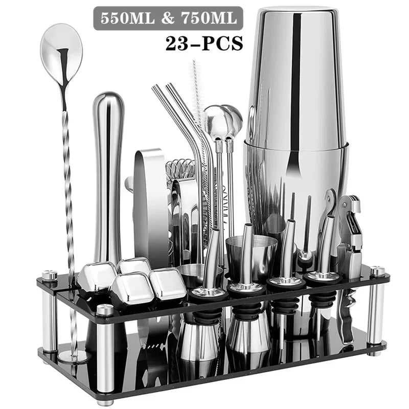 25pc Boston Cocktail Shaker Set | Professional Bartender Kit & Stand