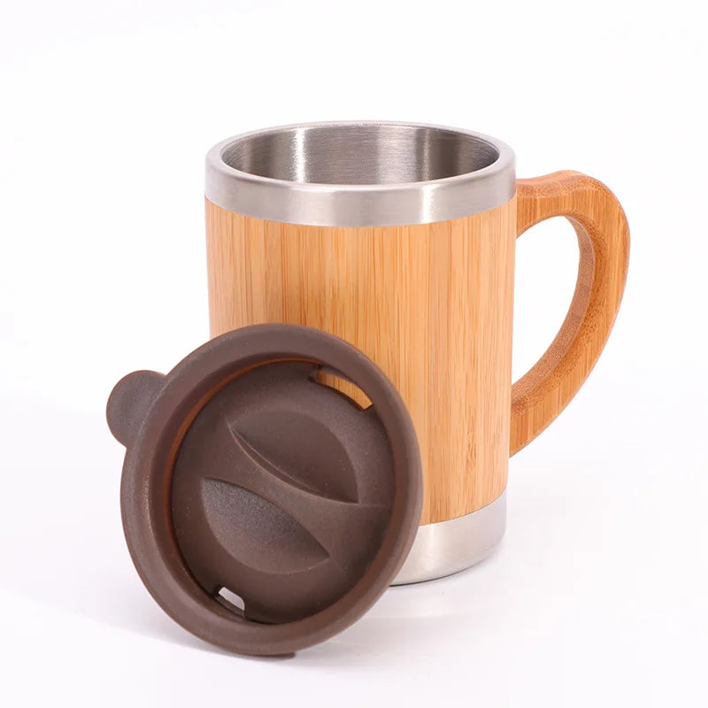 Bamboo Tea Thermos | 500ml Steel Double Wall Vacuum Flask Infuser ID