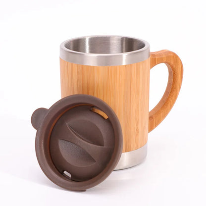 Bamboo Tea Thermos | 500ml Steel Double Wall Vacuum Flask Infuser ID