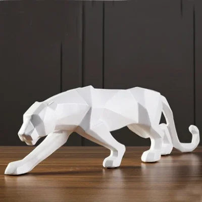 Geometric Panther Statue - Modern Gold Leopard Resin Sculpture